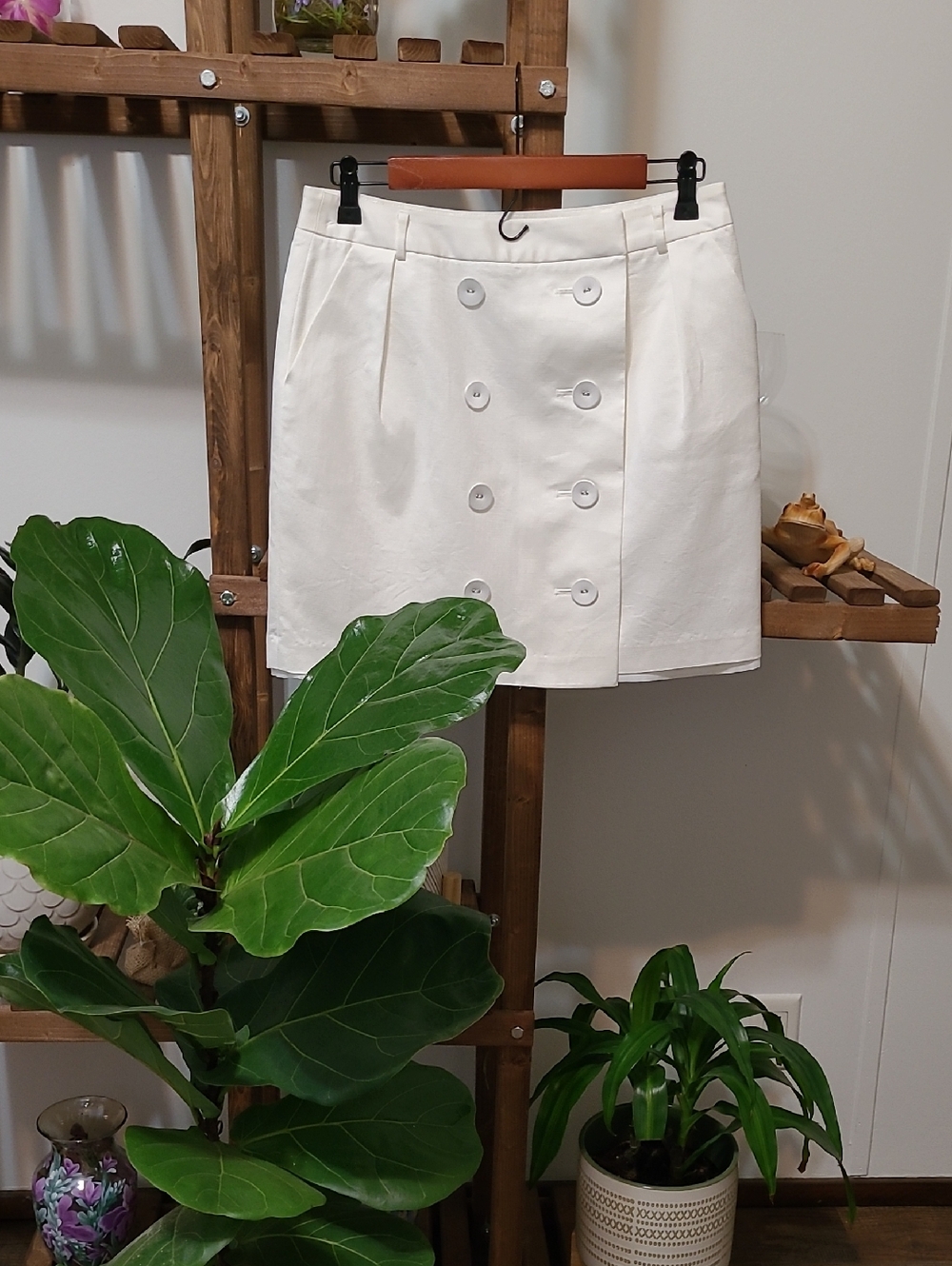 Ivory Mini Skirt With Button Detail